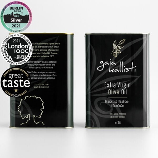 Griekse extra vierge olijfolie, Halkidiki, koudgeperst, verpakt in 3lt tin