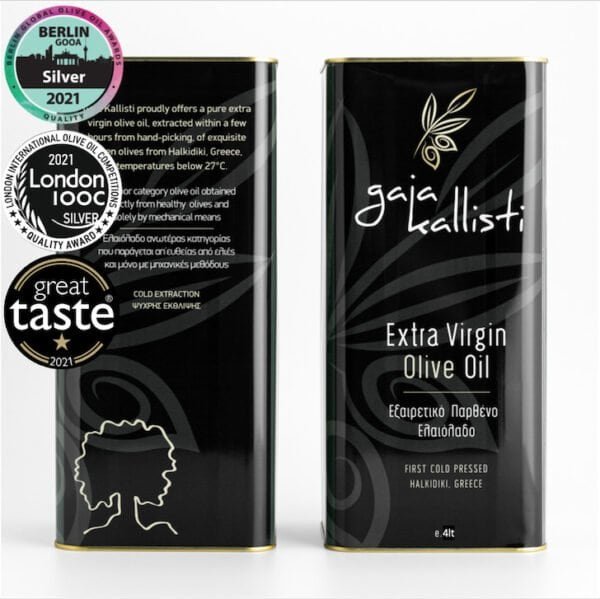 Griekse extra vierge olijfolie, Halkidiki, koudgeperst, verpakt in 4lt tin