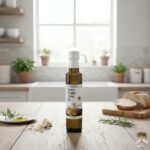 Hallikidiki-griekse-extra-vierge-olijfolie-op-koude-persing-verpakt-zacht-licht-geel-olie-in-een-verpakking-met-label-van-olijfolie-op-woonkeukentafel.