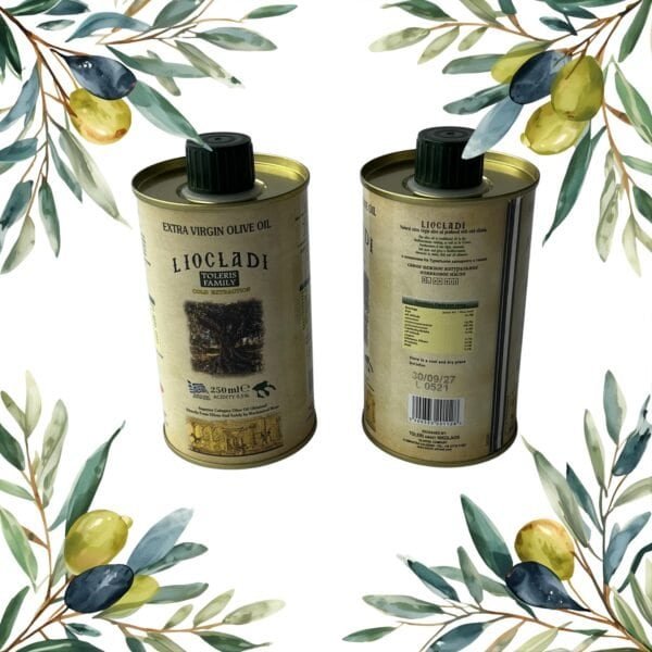 Pure Griekse extra vierge olijfolie uit Halkidiki, koudgeperst en verpakt in een handige 250 ml blik, rechtstreeks van de olijfbomen naar jouw keuken.
