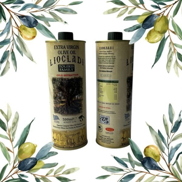 Vieze olijfolie uit Halkidiki, koudgeperst en in verpakking van 500 ml.