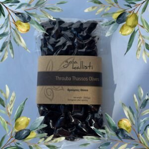 Zwarte olijven uit Halkidiki in vacuumverpakking, koudgeperst en ambachtelijk verpakt voor optimale versheid.
